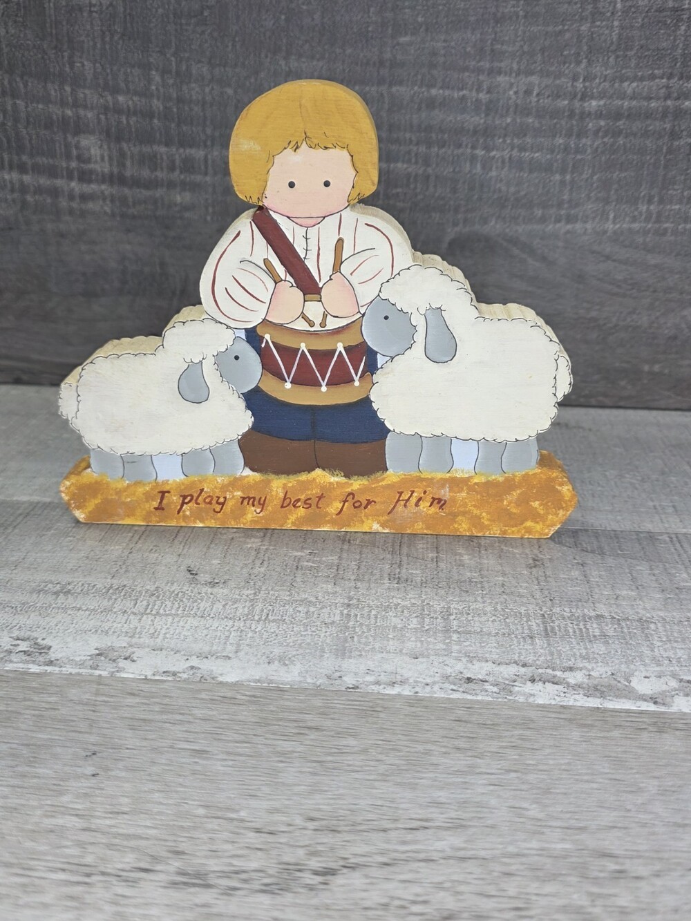 Christmas Drummer Boy Folk Art Shelf Wood Decor Hand Painted Cottage 7.5" 306b
